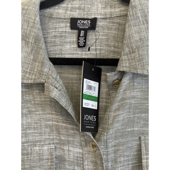 Jones New York Signature Linen Blend Top w/Roll Tab Sleeves Green Size Large NWT - Picture 10 of 10